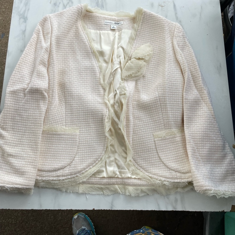 Banana Republic Ivory Tweed Open Ruffle Blazer Jacket